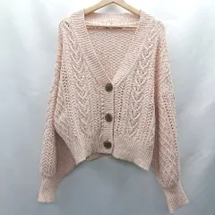 ◇ ⊇ Heather ヘザー ケーブル編み 長袖 ニットカーディガン サイズF ピンク レディース E  【1412090068386】