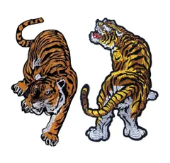 アイロン接着 特大アップリケ タイガー 虎 大きいサイズ 刺繍ワッペン ワッペン (前後向き各１枚) POWIITEM