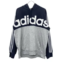 adidas プリントスウェット パーカー 2XL ネイビー グレー ホワイト アディダス 裏地パイル 古着卸 アメリカ仕入 a708-5595