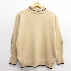 古着 長袖 セーター レディース 00s ヒジ当て ウール モックネック ハイネック ベージュ他 カーキ 25jan14 中古 ニット トップス