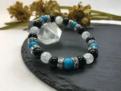 パワーストーン ブレスレット ターコイズ&オニキス&クラック水晶 天然石 （シルバー）レディース 女性  数珠ブレス 開運 プレゼント ギフト  [4]