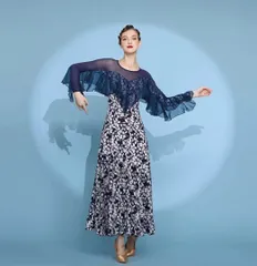 新品 未使用  新作 フリル舞うワンピーススタンダード向き練習着　後ろファスナーで便利！ 社交ダンスドレス ラテンダンス衣装 レッスンウェア ステージ衣装