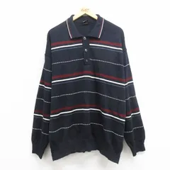 XL/古着 長袖 セーター メンズ 襟付き 紺他 ネイビー ボーダー 25oct09 中古 ニット トップス