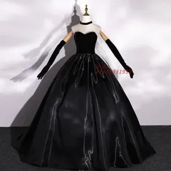 カラードレス ロングドレス 演奏会 イブニングドレス プリンセスライン ステージ コンサート ブラック 黒 発表会 コンクール 大人 舞台衣装 光沢感 ビスチェ  vii2z331951