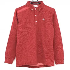 【超美品】アディダス 長袖ポロシャツ レッド×ボルドー 総柄 ボタンダウン ロゴ刺しゅう メンズ M/M ゴルフウェア adidas