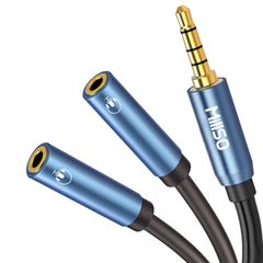 【在庫処分】2分配ケーブル MillSO 4極 分岐 イヤホンジャック 二股 ボイスチャット 音楽シャア 3.5mm オーディオ分配ケーブル (4極メスx2-4極オス) ステレオミニプラグ 分配 金メッキ 高耐久 イヤホン分配器 ヘッドホン 延長 30cm