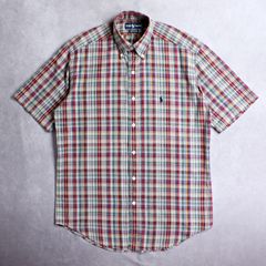 【Ralph Lauren】レアな90s BRADFIELD ポニー刺しゅう インド製 半袖シャツ ボタンダウン アイビー プレッピー ビンテージ ラルフローレン