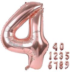 数字バルーン 40インチ 0-9 数字 バルーン 誕生日バルーン ナンバー 純色 アルミ風船 バースデーバルーン 大きい 装飾グッズ 風船 パーティーグッズ ウェディング 記念日 (数字4, ローズゴ