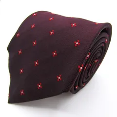 レミュー ブランド ネクタイ ドット 小紋柄 花柄 シルク PO メンズ ワインレッド LES MUES 【中古】