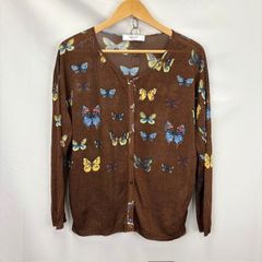Blugirl バタフライプリント　レーヨンカーディガン　イタリア製　サイズⅬ　№LQ0263302 07020207　02