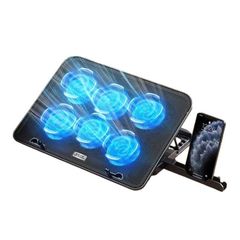 ノートパソコンクーラー 低騒音 USBポート付 6冷却ファン搭載 スマホスタンド付 14-17インチ対応 ゲーミング用 高さ5段階調節
