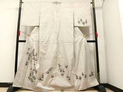 平和屋着物○本場大島紬 白大島 9マルキ 草花文 総絣 正絹 逸品  