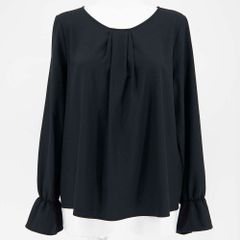 オフィスシーンやカジュアルコーデに♪ キャンディスリーブ ノーカラーブラウス シャツ カットソー Sサイズ/紺 ネイビー【60%off アールシートーキョー R/C TOKYO 】