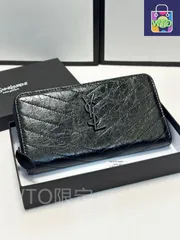 【今日特価】Yves Saint Laurent イヴ・サンローラン 最新シングルジッパーシリーズ 輸入オイルレザー小牛皮で質感に優れ