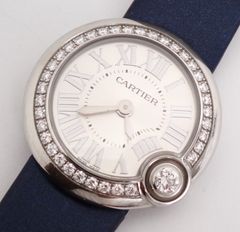 美品 Cartier(カルティエ) バロンブラン W4BL0002 SS/革 QZ クォーツ レザーベルト ダイヤベゼル レディース 箱・保証書付き
