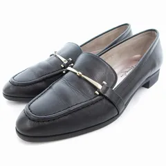 銀座かねまつ GINZA Kanematsu ビットローファー ローヒール アーモンドトゥ 23.5cm 黒 ブラック ゴールドカラー /OU