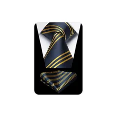 [HISDERN] ブランド ネクタイ メンズ ストライプ ネクタイ ネイビー チーフ セット プレゼント フォーマル ビジネス 就活 おしゃれ 男性用 HTS0645V28S