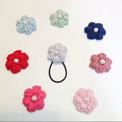 パールの付いたぷっくりお花のヘアゴム キッズ ベビー ヘアゴム