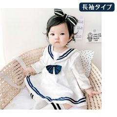 무료 배송 긴 소매 선원 스타일 아기 옷 소녀 롬퍼스 원피스 귀여운 외출 봄 여름 신생아 한국 어린이 옷 스커트 포함 66cm 73cm 80cm 90cm