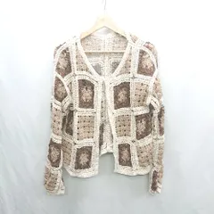 ◇ ⊇ archives アルシーヴ 総柄 ハイネック 長袖 ニットカーディガン サイズM ホワイト ブラウン系 レディース E  【1501230034753】