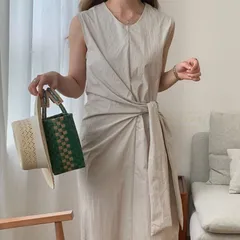 ワンピース ノースリーブ ロング丈 マキシ丈 春 夏 レディース ロングワンピース ノースリーブ ワンピース ウエストマーク ポケットあり 体型カバー 着痩せ シンプル カジュアル 上品 【ウエストマークノースリーブワンピース】hanged06