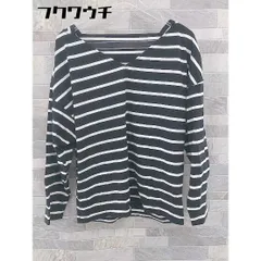 ◇ ADAM ET ROPE アダムエロペ Vネック ボーダー 長袖 Tシャツ カットソー サイズF ブラック ホワイト レディース 【中古】 【1103230002499】