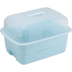 ☆ ブルー ☆ HOME＆HOME ディッシュドレイナーフード付き 水切りかご プラスチック H＆H ディッシュドレイナー M 水切りカゴ 水切り籠 水切りラック 水切りバスケット 水切りトレー 大容量 フード付き 蓋付き カバー付き 皿 収納 キッチン 抗菌