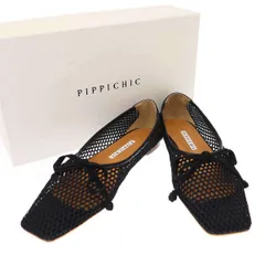 極美品』ピッピシックフラットパンプスメッシュスクエアトゥリボン白