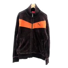 プーマ PUMA トラックジャケット ブルゾンジャケット ミドル丈 ベロア ロゴ刺繍 M 茶色 ブラウン オレンジ /HO34