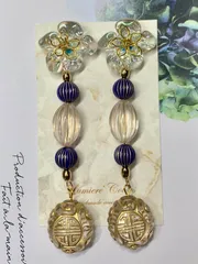 オーロラフラワー ワイヤー重ね ブルーかすみ草 トルコ風（ピアス イヤリング）