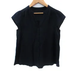 ナチュラルビューティーベーシック NATURAL BEAUTY BASIC シャツ ブラウス ノースリーブ スリットネック S 紺 ネイビー /SM18