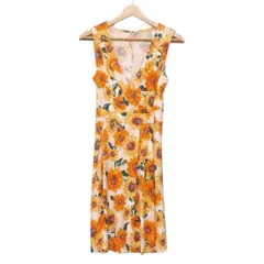 Chesty(チェスティ) ワンピース サイズ0 XS レディース美品  - 白×オレンジ×マルチ Vネック/ノースリーブ/ひざ丈/カシュクール/花柄