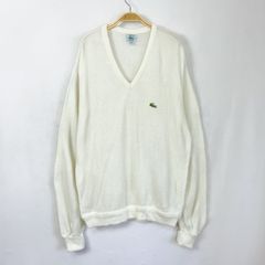 【フォロワー様クーポン配布中！】 80s 80年代 USA製 アメリカ製  IZOD LACOSTE ラコステ 刺繍ロゴ Ｖネック アクリル ニット セーター vintage ヴィンテージ  ビンテージ ホワイト メンズ Lサイズ 【S14】