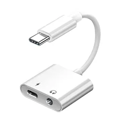 【人気商品】対応（ホワイト） Pro/Android/Type-Cデバイス MacBookAir/Pro/iPad 通話/音量調節/音楽 高耐久 オーディオアダプタ ヘッドフォン変換ジャック Type-C イヤホンアダプタ mm 3.5 to USB-C 二合
