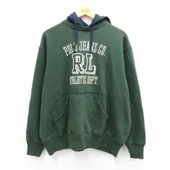 XL/古着 ラルフローレン ポロジーンズ 長袖 スウェット パーカー メンズ 00s ビッグロゴ 刺繍 大きいサイズ クルーネック 緑 グリーン spe 