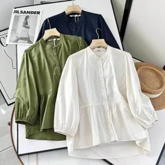 ブラウス レディース シャツ 七分袖 ブラウス 無地 白シャツ シャツブラウス 7分袖 パフスリーブ ブラウスチュニック 可愛い おしゃれ カジュアル きれいめ 通勤 オフィスカジュアル シンプル 春 夏 秋 fljs01