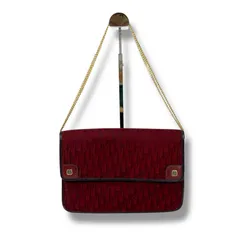 クリスチャンディオール　Christian Dior  2WAY チェーンショルダーバッグ　トロッター柄　ワインレッド　ボルドー　キャンバス