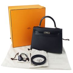 Hermes エルメス Kelly ケリータッチ25 ブラック ニロティカス ヴォー・マダム シルバー金具 U刻印 ストラップ【送料無料】黒 ハンドバッグ【中古】25100410