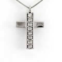 ダイヤモンド ネックレス 18k ペンダント レディース クロス 十字架 シンプル プチ ゴールド k18 18金 30日以内に発送