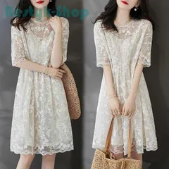 ワンピース レディース ワンピース キレイめ 30代 40代 膝丈ワンピース 夏 半袖 透かし彫り ワンピース 花刺繍 ロング丈ワンピ オシャレ 通勤 着痩せ