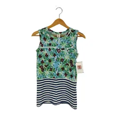 タオコムデギャルソン tao COMME des GARCONS 花柄 ボーダー 切替 ノースリーブ Tシャツ レディース JPN：S 