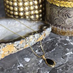 RETRO VINTAGE BLACK STONE DESIGN PENDANT NECKLACE/レトロ古着ブラックストーンデザインペンダントネックレス