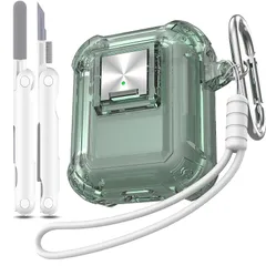【新品】 RFUNGUANGO ロック付き AirPods ケースカバー、クリアソフト透明ミリタリーグレード耐衝撃ケース、クリーニングキット付き、Apple Airpods 2nd/1st 充電ケースと互換性あり、クリアグリーン 0