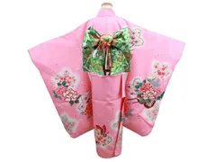 7歳用 フルセット 絵羽柄 四ッ身 着物 結び帯 大寸 箱せこセット ピンク着物 7kk-96（帯301）