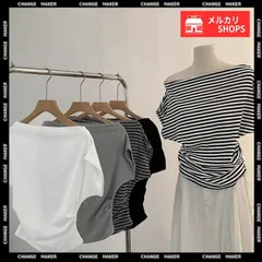 オフショルダー カットソー レディース ワンショルダー Tシャツ 肩見せ トップス ボートネック 半袖 サイドギャザー 着やせ 体型カバー 韓国風 大人カジュアル 夏服 CH6CCFS-002
