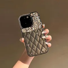 iphone 14Pro ケース ラインストーン キラキラ ピカピカ ダイヤモンド ブラック デコ デコレーション 贅沢 豪華 キルティングケース 韓国っぽい 大人女子 かわいい いphoneケース 人気スマホケース おしゃれ ランキング シンプル 上品  1
