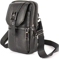 PLEAVIT スマホショルダー スマホポーチ メンズ 革 レザー 斜めがけ バッグ( ブラック,  大)