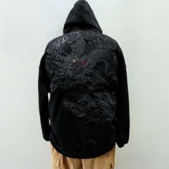 和柄　龍刺繍　パーカー　黒　XXL　　URUSHIブランド