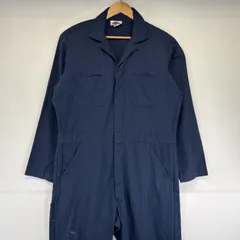 古着 ディッキーズ Dickies 長袖つなぎ オールインワン ワーク ジップアップ 作業着 TALONジップ 大きいサイズ 無地 44  ネイビー メンズ