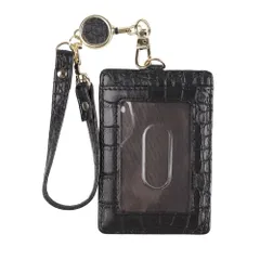 ☆ ブラック/クロコ型押し ☆ LIZDAYS リールストラップ付きパスケース LIZDAYS リズデイズ パスケース lz-66301 パスケースリール付き レディース メンズ 定期入れ icカード 2枚 リール付き PUレザー フェイクレザー